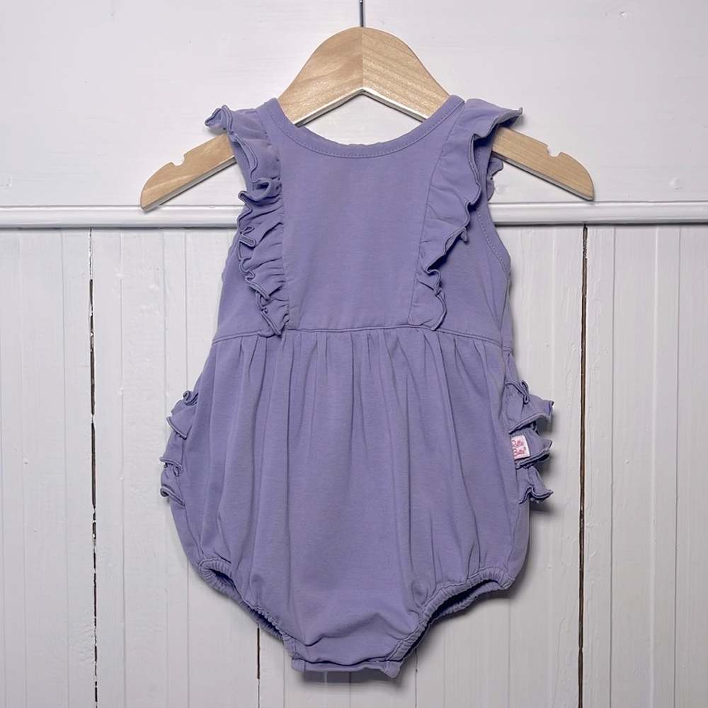 RUFFLE BUTTS EUC Purple Tank Waterfall Romper Bubble Sunsuit - Picture 2 of 2